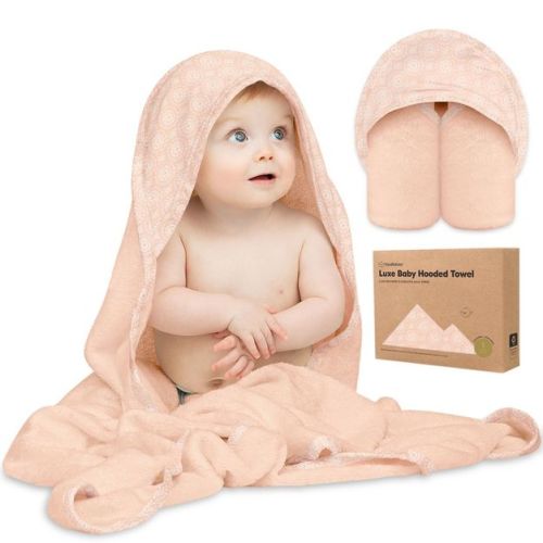 Luxe Baby Hooded Towel, Organic Baby Bath Towel, Hooded Baby Towels, Baby Beach Towel for Newborn, Kids (Pink Crystal, Regular)