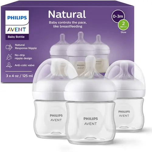 Philips Avent Natural Baby Bottle with Natural Response Nipple (Slow Flow, Flow 2), 4oz, 3-pack, SCY900/03