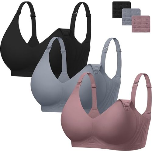 Angelhood 3 Pack Nursing Bras for Breastfeeding Seamless Maternity Bra | Wireless jelly Pregnancy bra, Full-coverage, soft & comfort nursing sleep bralette with extenders, Postpartum essentials