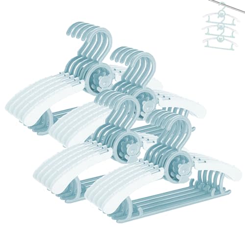 HGYZE Baby Hangers for Closet 20pcs 11-14" Kid Hanger for Nursery, Adjustable Infant Cloth Hanger for 0-18yrs Girl Boy, Plastic Newborn Coat Hangar, Non-Slip Child Pant Rack for Toddler, Blue Perchas