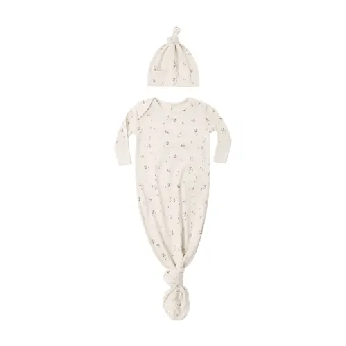 Quincy Mae Knotted Baby Gown + Hat Set - Fall Ditsy