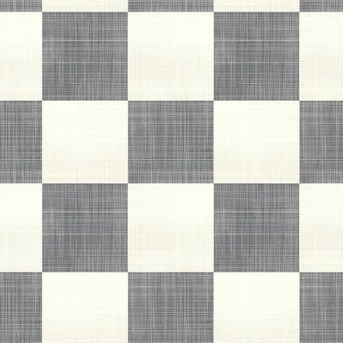 Buffalo Checkered Wallpaper – Modern Minimalist Black and White Plaid Peel and Stick Wallpaper, Self-Adhesive Vinyl for Home Decor, 17.7in x 118in