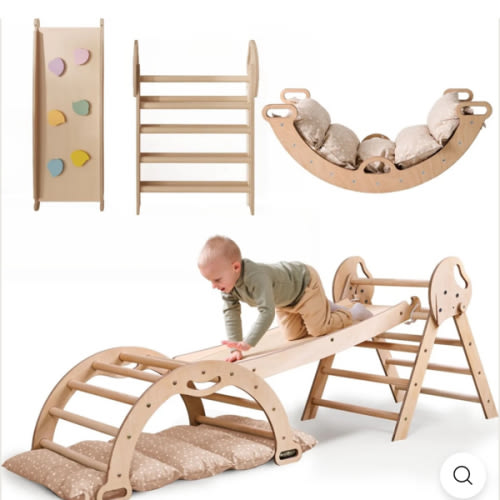 4in1 Montessori Climbing Set: Pikler Triangle, Arch, Slide Board, and