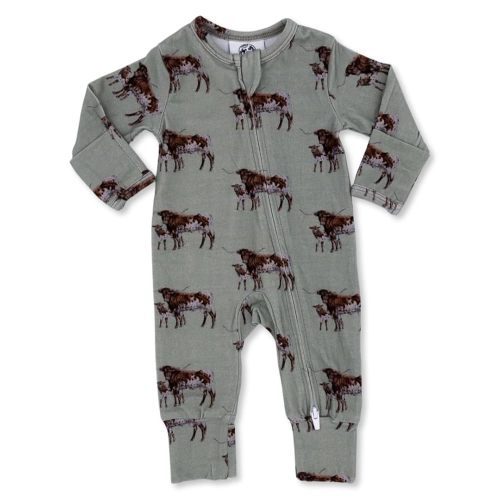 Cowkid Clothing Company - Folding Feet Jammies (US, Age, Newborn, Sagebrush Longhorn)