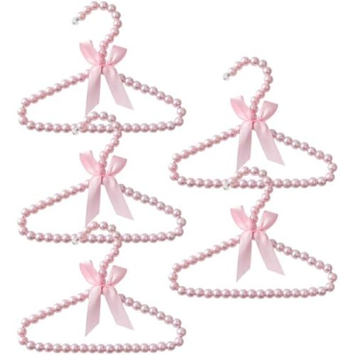 Luxshiny 5pcs Pearl Beaded Clothes Hangers Baby Hangers with Ribbon Bowknot Plastic Elegant Clothing Hangers for Kids Pet Dog Cat Pink 9.82x6.88 Inch