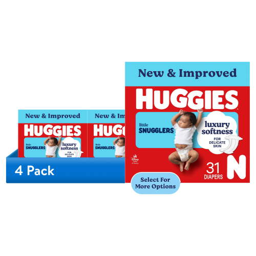 (4 pack) Huggies Little Snugglers Baby Diapers, Size Newborn (up to 10 lbs), 31 Count (Select for More)