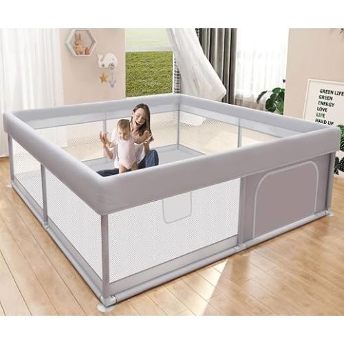 Hiaksedt Baby Playpen 50x50 Inch, Play Pens for Babies and Toddlers Baby Fence Play Yards for Indoor & Outdoor with Breathable Mesh Anti-Fall Playpen