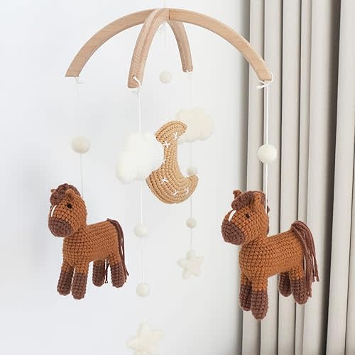 Ponies Crib Mobile - Boho Nursery Mobile for Girls Boys, Neutral Baby Mobile for Crib, Hand-Crocheted Horses