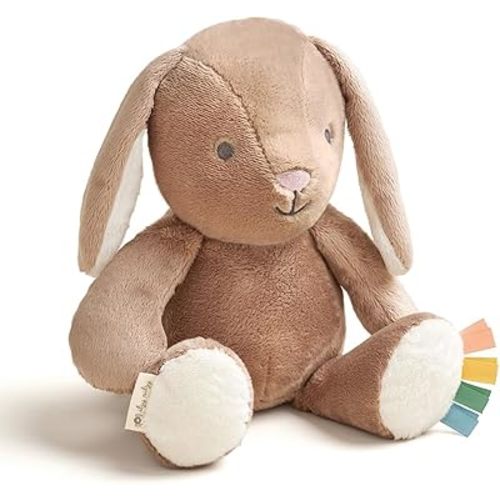Itzy Ritzy Snuggles Plush Toy – Soft Stuffed Animal for Babies, Kids & Adults – Sensory Ribbons & Textured Fabrics for Tactile Play – Cozy & Cuddly Companion for Newborns & Up (Taupe Bunny)