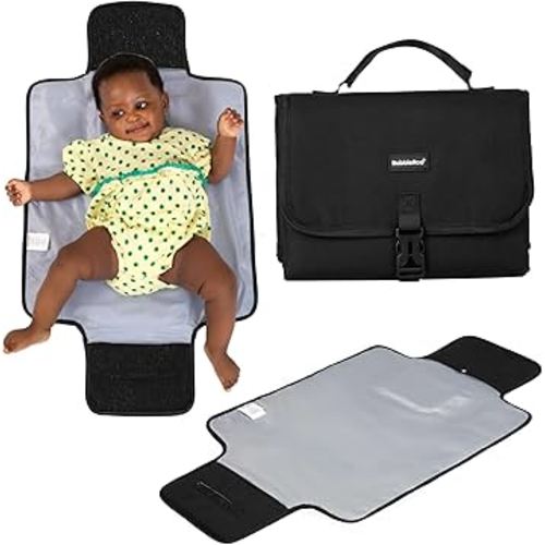 BabbleRoo Baby Changing Pad - Comfortable Portable Changing Pad, Compact, Fits in Any Diaper Bag - Lightweight and Soft with Cute Designs, Convenient Pockets, Extra Head Support – Black