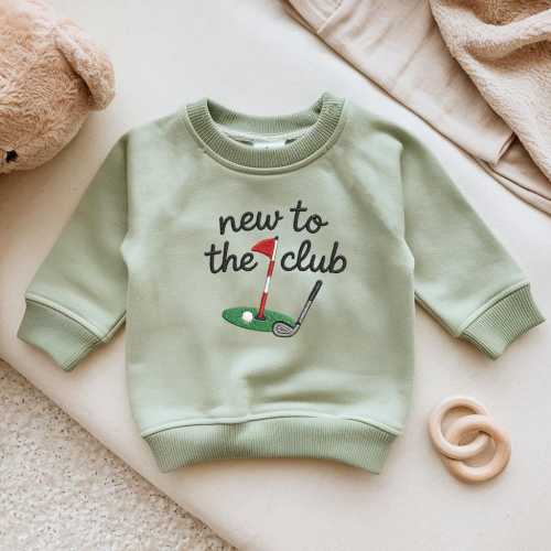 New To The Club Golf Baby Embroidered Sweatshirt, Baby Newborn Sweatshirt, Newborn Baby Gifts, Golf Birthday Outfit