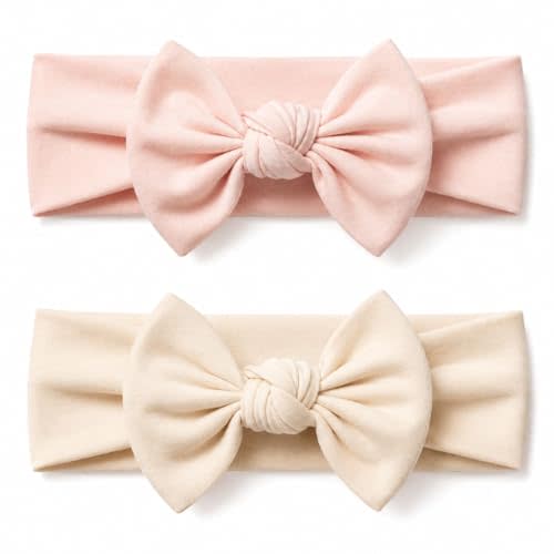 Baby Girl Headbands-Infant,Toddler Cotton Handmade Hairbands with Bows Child Hair Accessories (2, Powder Pink- Light Beige, 3-36 Month)