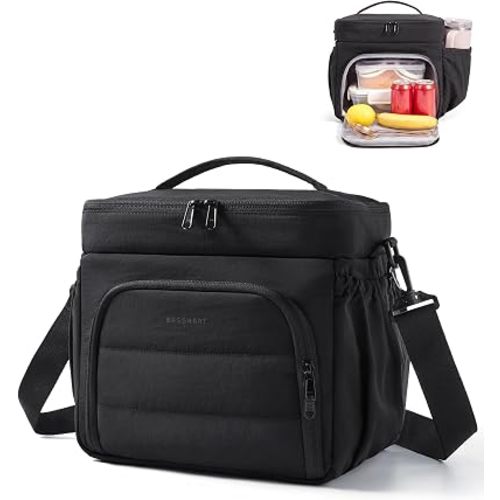 BAGSMART Puffy Insulated Lunch Bag, Lightweight Large 14L Double Deck Black