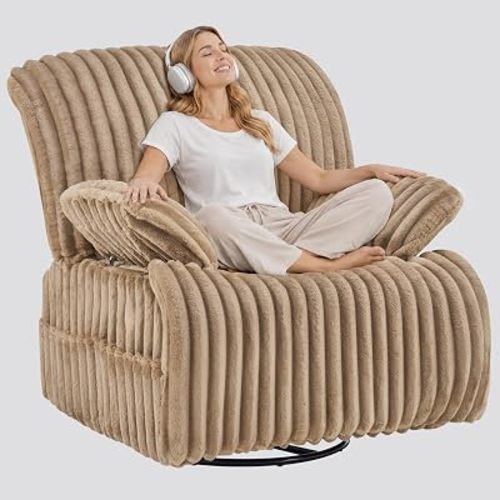GRAINELL Oversized 40" Swivel Recliner Nursery Rocking Chairs, Khaki
