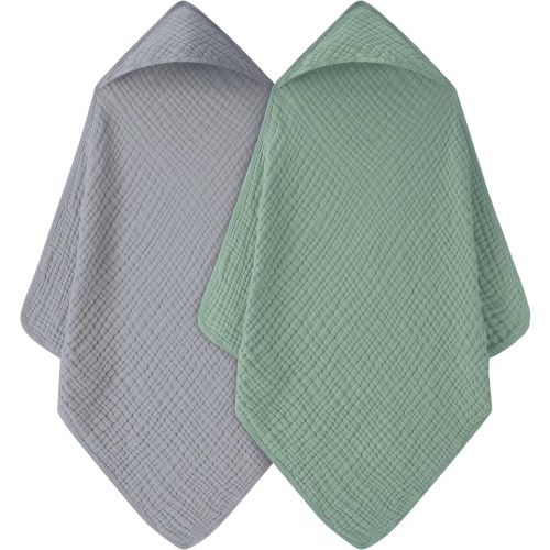 Baby Bath Towels, 100% Muslin Cotton Hooded Baby Towels for Newborn, 2 Pack Baby Towels with Hood for Infant Toddler and Kids, Large 32x32Inch, Soft and Absorbent