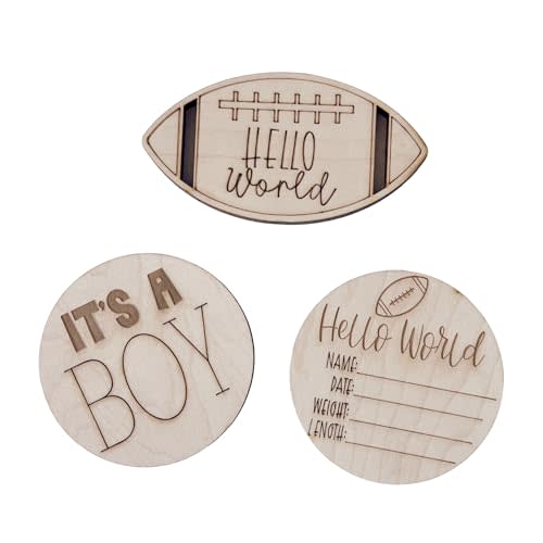 Wooden Baby Announcement Discs – Hello World & Birth Stats – It’s a Boy/Girl – Newborn Photo Prop & Baby Shower Gift
