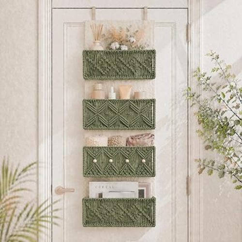 Boho Macrame Over Door Organizer (Green)