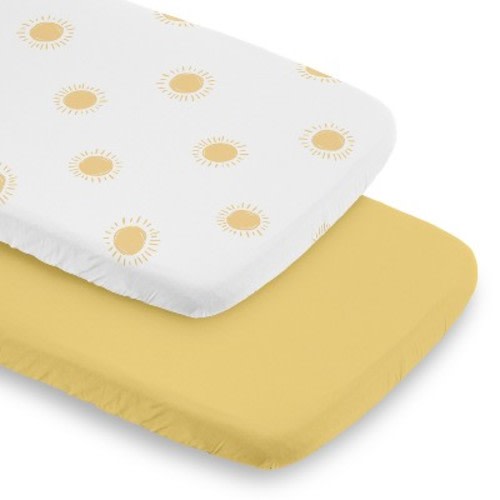 Sweet Jojo Designs Boy, Girl, Unisex/Gender Neutral 2pc Baby Bassinet Fitted Sheets Set Boho Sun White and Mustard Yellow