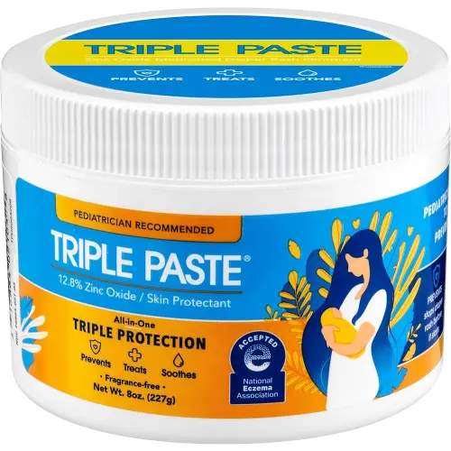 Triple Paste Diaper Rash Cream for Baby - 8 Oz Tub – Zinc Oxide Ointment Treats, Soothes and Prevents Diaper Rash - Pediatrician-Recommended Hypoallergenic Formula for Daily & Overnight Protection