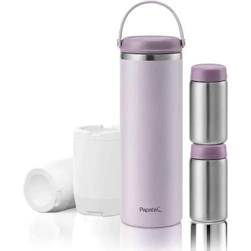 Papablic 360° CapsuleChill Breastmilk Cooler for 36H Safe Storage, Stress-Free Portable Breast Milk Chiller for Working Mom, 20oz Travel Cooler with 2pcs Stainless Steel Baby Bottles, Lilac Purple