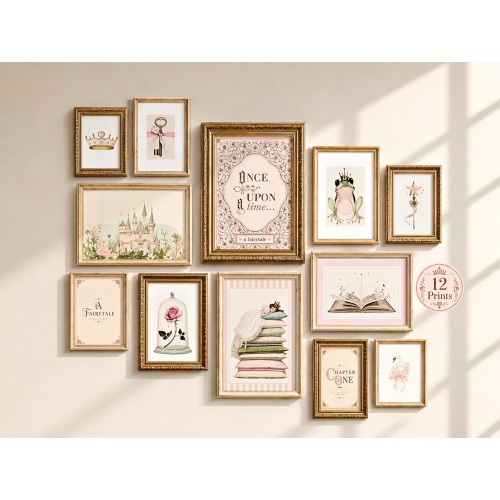 Fairytale Princess Prints, Storybook Gallery Wall Art Bundle, Nursery Decor, Little Girls Room Printable, Digital Prints