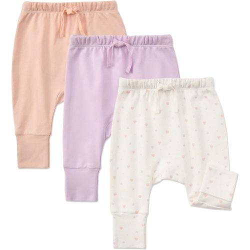 Aablexema 3-Pack Organic Cotton Baby Jogger Pants with Fold-Over Foot Cuffs