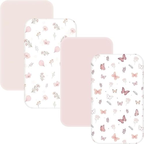 4 Pack Bassinet Sheets - 33"x20" Bassinet Sheets for Baby Delight, Angelbliss, Maxi-COSI & Most Regular Size Bedside Sleeper | Ultra Soft & Skin Friendly Bassinet Fitted Sheet for Girls