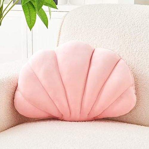 Uvvyui Dusty Pink Velvet Shell Shaped Throw Pillow, 13x10 Inch, Soft PP Cotton Fill, Art Deco Style, Indoor Use, Perfect for Bedroom or Living Room Decor