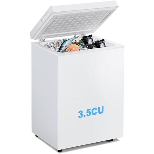 3.5 Cu.Ft Chest Freezer, Adjustable 7 Thermostat & Removable Basket