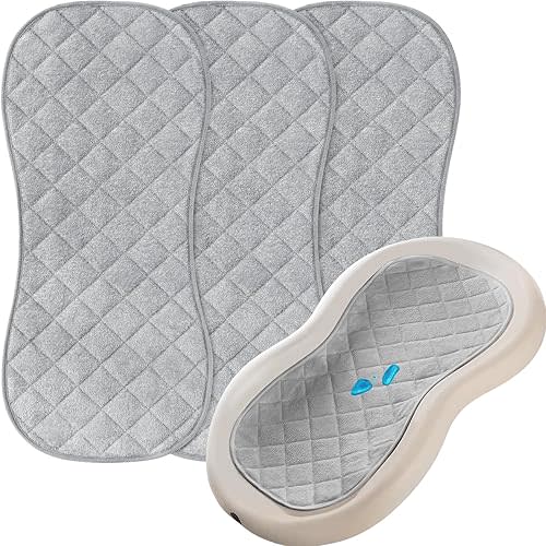 Changing Pad Liner Waterproof 3 Pack Quilted Thicker, Fits for Peanut Shape Changing Pad, Soft Viscose Terry Surface, Non-Slip Design Reusable Pad Liners Machine Washable, Gray