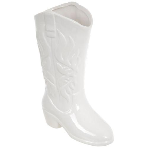 White Cowboy Boot Ceramic Vase