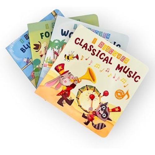 Music Book Bundle for Babies & Toddlers – Set of 4 Interactive Sound Books Featuring Classical, Folk, Blues & World Music | Ages 0-4 | Real Songs & Sturdy Board Books | Pirouette Kids