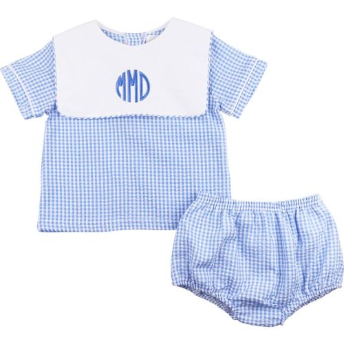 Blue Seersucker Diaper Set