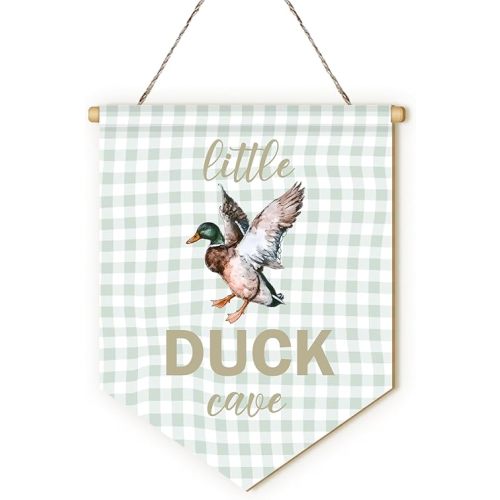 MOTERMATE Vintage Little Duck Cave Nursery Sign Decor, Mallard Duck Hunting Nursery Baby Boy Girl Room Front Door Wall Hanging Decor Decorations, Little Man Girl Cave Signs for Boys Girls, 8x10 Inch