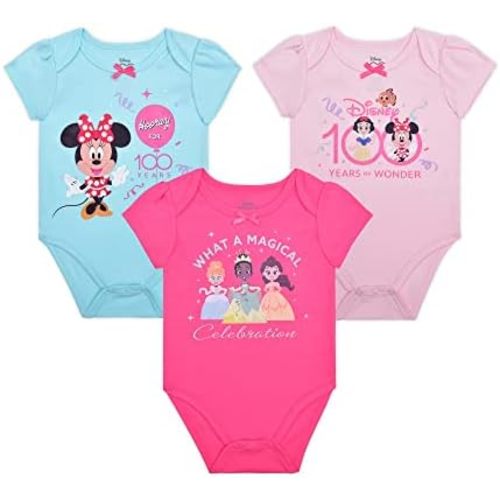 Disney Girls 3 Pack Bodysuits for Newborn and Infant
