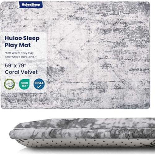 Huloo Sleep Baby Play Mat for Floor - 79x59 Inches 1.3" Thick Elasti-Foam Playpen Mat for Toddlers Infant Kids, Water-Repellent Nursery Rug, Non-Slip Backing Safe for Crawling & Tummy Time, Cipher