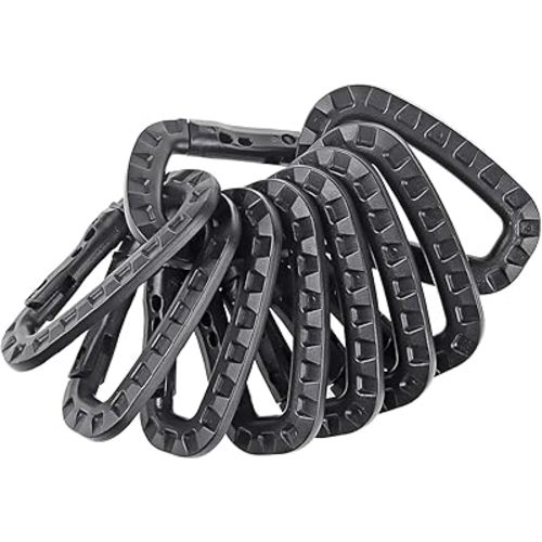 Tactical Carabiner Keychain - 10 Pack Hard Polymer Carabiners D Rings Light Weight Spring Snap Gear Clip Utility Hooks Backpack Hanging Buckle for Outdoor Travelling Camping Hiking Fishing Black