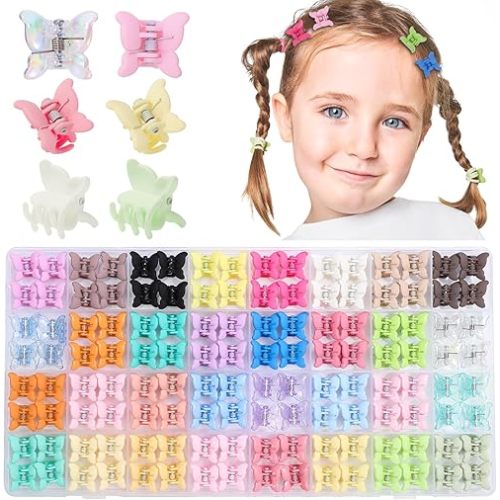 128 Pack Small Butterfly Hair Clips, 32 Colors Mini Claw Clips Hair Accessories for Toddler Baby Girls Women, Tiny Cute Hair Clips with Box Back to School Halloween Christmas Gift Stocking Stuffers