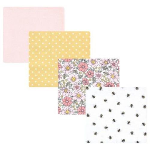 Luvable Friends Hudson Baby Cotton Poly Flannel Receiving Blankets 4pk, Pink Yellow Floral
