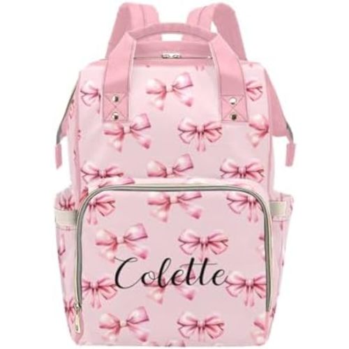 Personalized Pink Bow Diaper Bag Backpack with Name – Custom Baby Travel Tote for Mom or Dad, Nursing Bag for Girls, Shower Gift for Baby, Daycare Essentials Organizer
