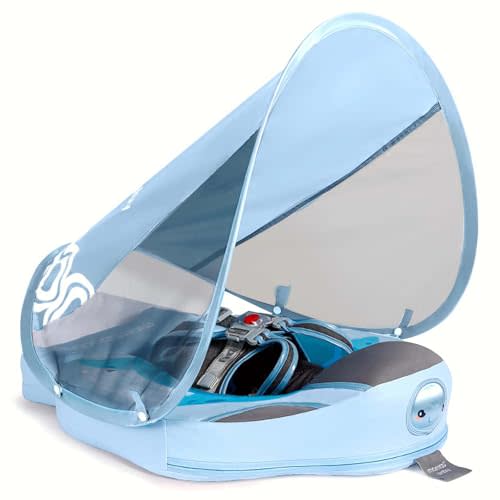 Baby Floats for Pool with Canopy Removable Sun Protection Canopy Mambobaby Float Non Inflatable Upgrade Add Tail Avoid Flip Waterproof Skin-Friendly Infant Swim Float 3-24 Months