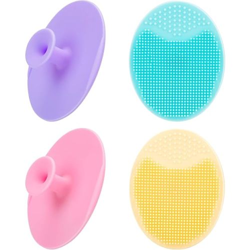 4 Pack Face Scrubber,JEXCULL Soft Silicone Facial Cleansing Brush Face Exfoliator Blackhead Acne Pore Pad Cradle Cap Face Wash Brush for Deep Cleaning Skin Care
