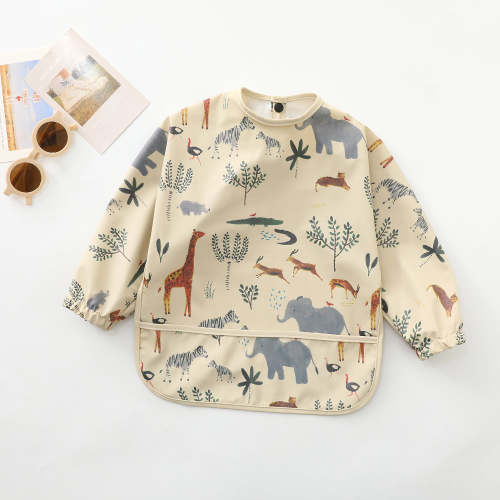 Teeny Baby Long Sleeve Waterproof Apron Smock Bib - Beige Zoo – -Teeny Cherubs-