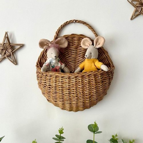 Wicker Wall Hanging Basket: Nursery Organizer, Kids Room Decor (6" Diameter)