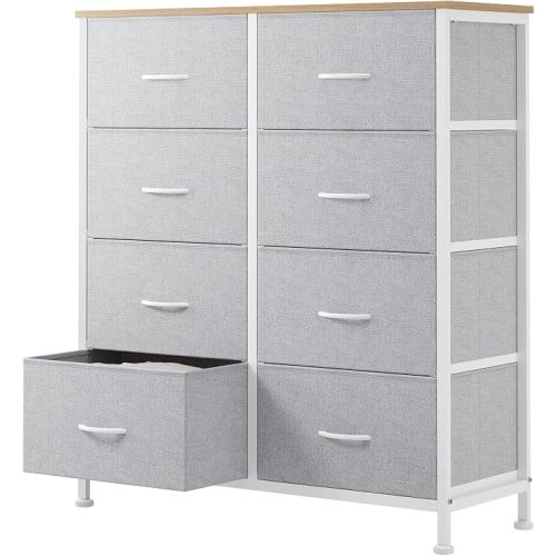 Sweetcrispy 8 Drawer Fabric Dresser for Bedroom, Tall Dresser, Light Grey