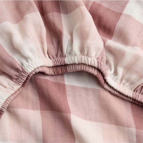 Supersoft Gingham Lilac Rose Organic Cotton Gauze Baby Crib Fitted Sheet