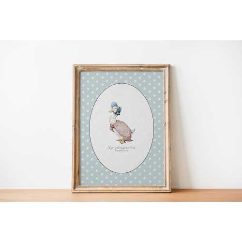 Gentleness | Vintage Christian Wall Art, Cottagecore Blue Jemima Puddleduck Nursery Decor, Beatrix Potter Peter Rabbit Illustration Print