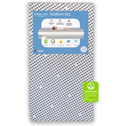 Simmons Kids Radiant Sky Dual Sided Baby Crib Mattress and Toddler Mattress, Waterproof, GREENGUARD Gold and CertiPUR-US Certified, Firm Plant-Based Foam, 5 Year Warranty, Made in USA