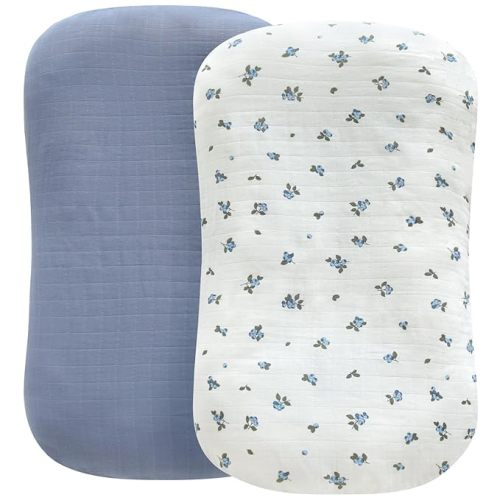 LifeTree Muslin Baby Lounger Cover, Newborn Slipcover Lounger Cover for Boys Girls Infant, Soft Organic Cotton, Cover Only, Blueberries and Mist Blue, 30.7in x 20in