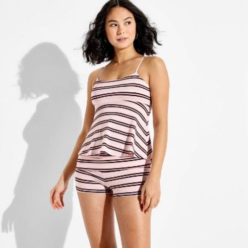 Women's Soft Cotton Babydoll Tank Top - Wild Fable™ Pink Striped M